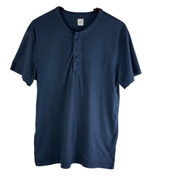 J. Crew Mens Sz Large Henley Shirt Tee Short Sleeve Slub Navy Blue - Picture 1 of 4